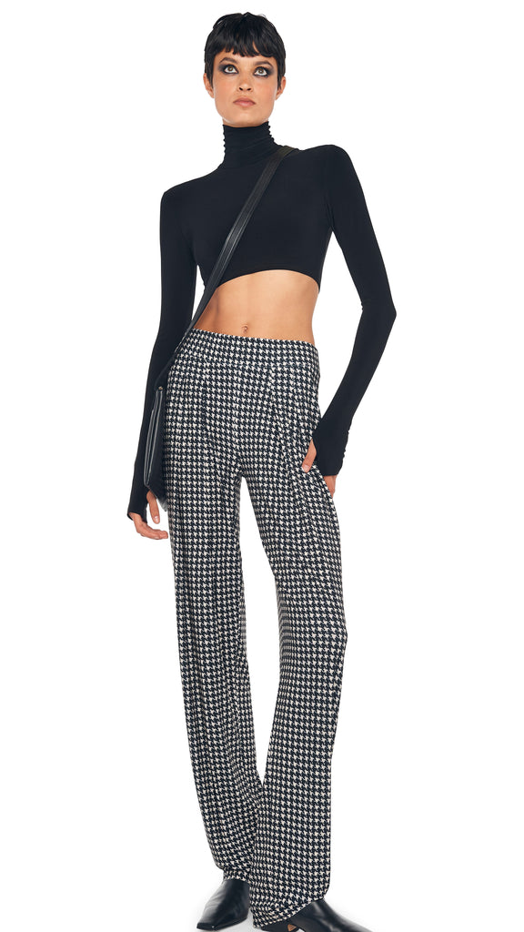パンツ Norma Kamali Trousers LOW RISE PLEATED TROUSER – Large Houndstooth – Norma Kamali