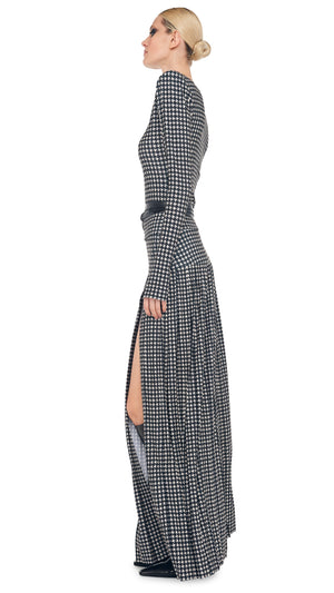 PLEATED LONG SKIRT WITH SLIT Large Houndstooth Norma Kamali