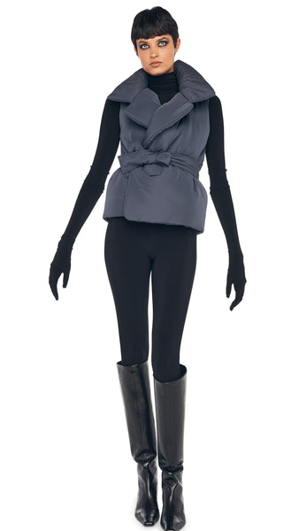 SLEEVELESS SLEEPING BAG VEST – Charcoal – Norma Kamali