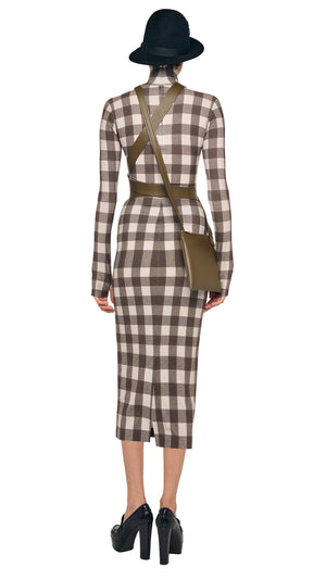 norma kamali belted checked midi dress Norma Kamali Checked Midi Dress In Black - 30% Off