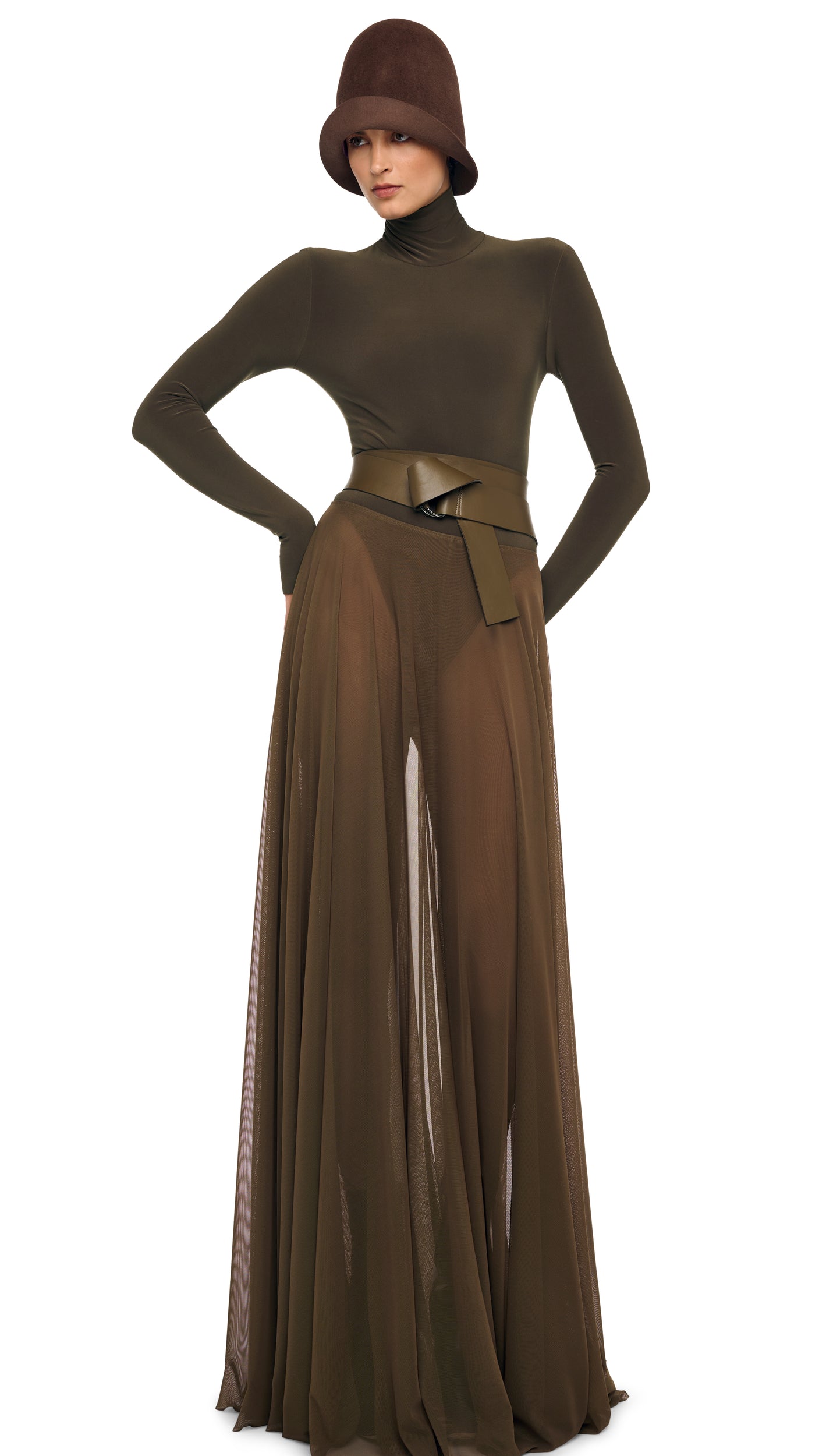 FLARED SKIRT TO FLOOR W/ LEGGING W/ FOOTIE – Bark – Norma Kamali