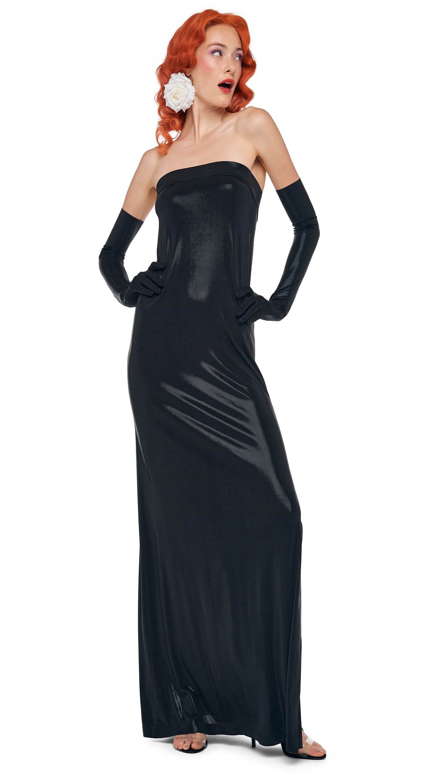 STRAPLESS TAILORED SIDE SLIT GOWN Black Norma Kamali STRAPLESS TAILORED SIDE SLIT GOWN Black Norma Kamali