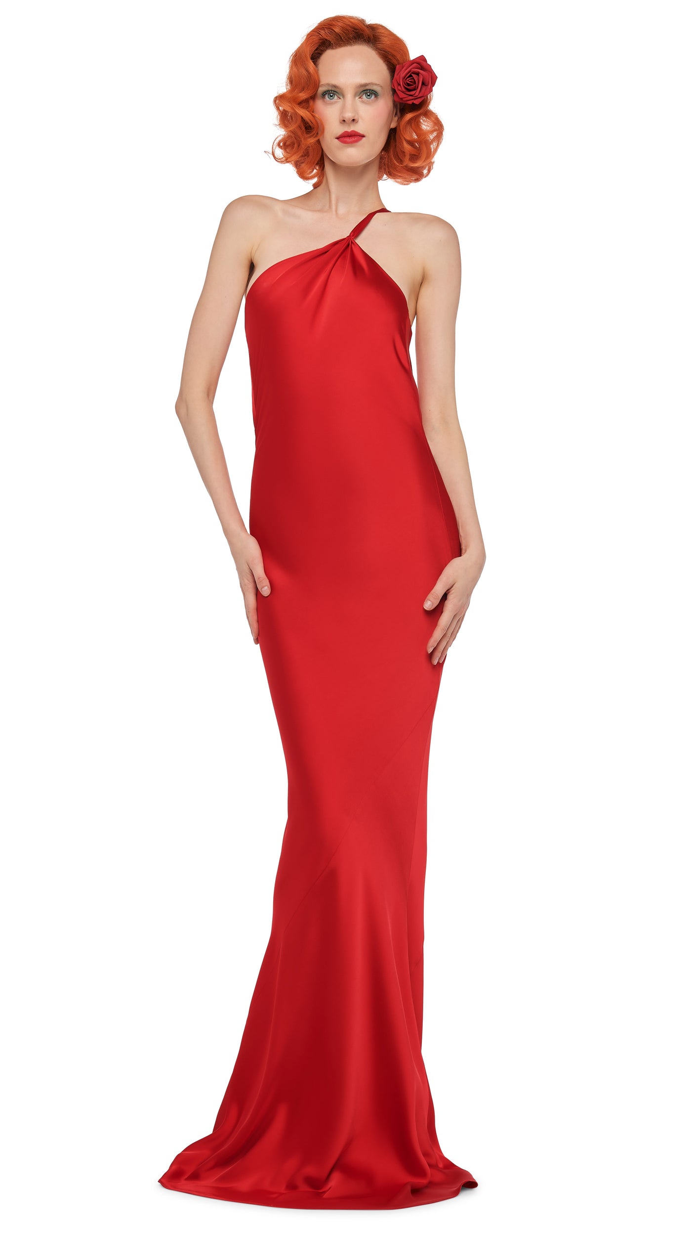 ONE SHOULDER BIAS GOWN Tiger Red Norma Kamali ONE SHOULDER BIAS GOWN Tiger Red Norma Kamali