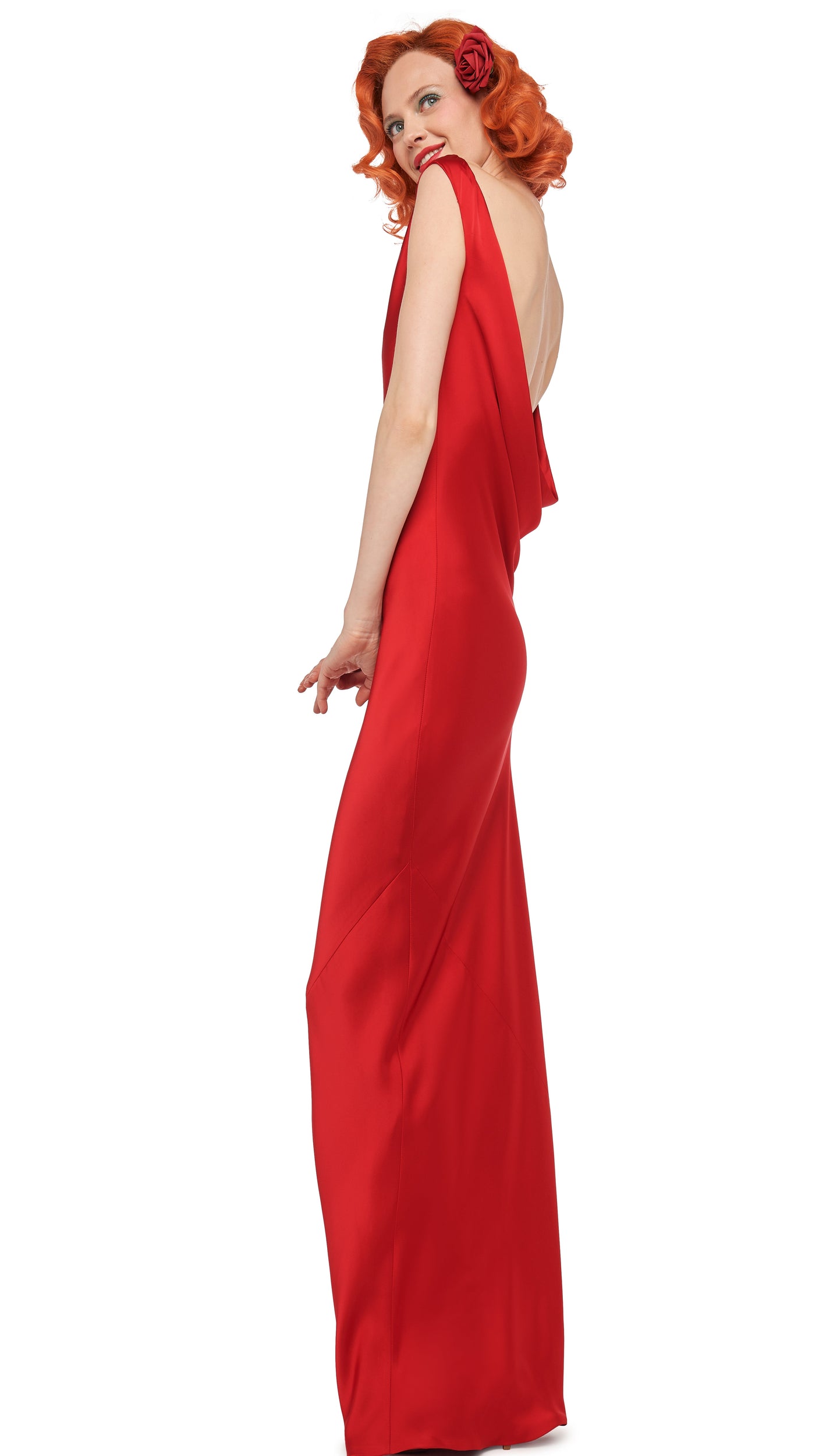 Norma Kamali Sleeveless Low Back Drape Gown - Tiger Red / Size XL Norma Kamali Sleeveless Low Back Drape Gown - Tiger Red / Size XL