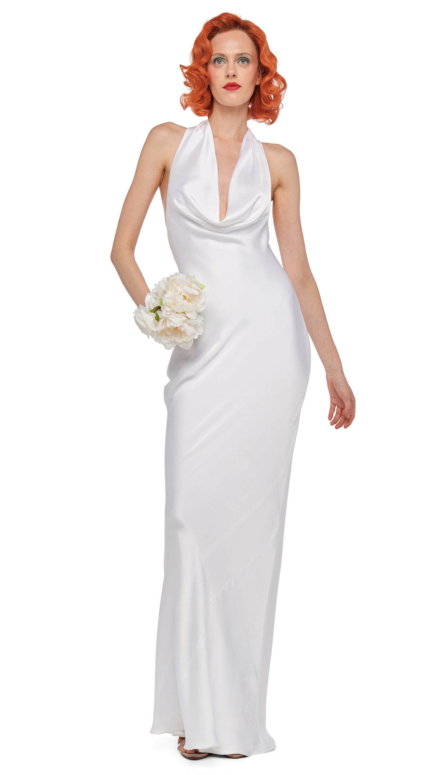HALTER DRAPE BIAS GOWN Snow White Norma Kamali HALTER DRAPE BIAS GOWN Snow White Norma Kamali