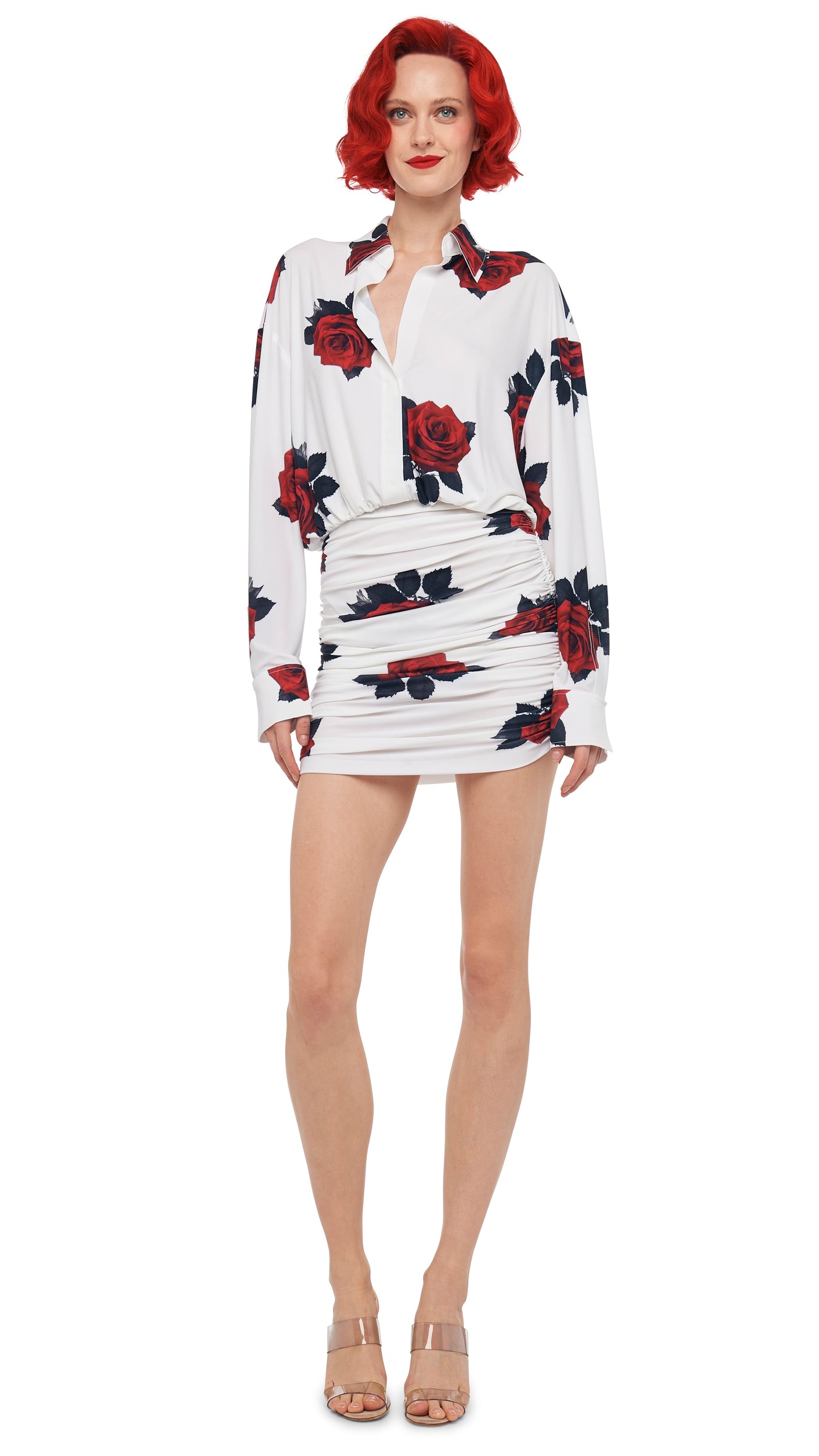 oversized boyfriend shirt dress norma kamali Norma Kamali Hi Low OS BF NK Shirt Gown W/ Bow