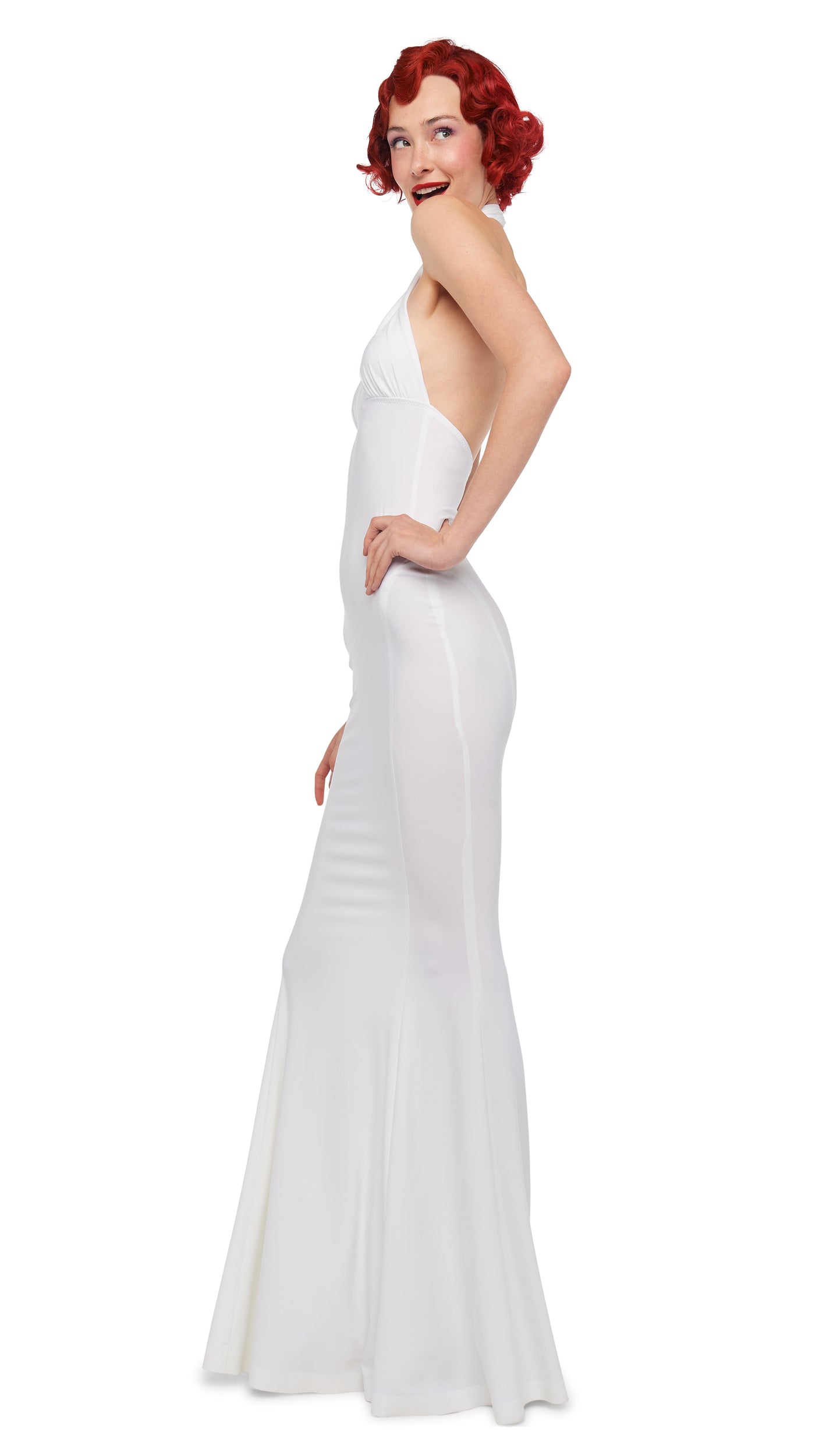 CROSS HALTER FISHTAIL GOWN Snow White Norma Kamali CROSS HALTER FISHTAIL GOWN Snow White Norma Kamali