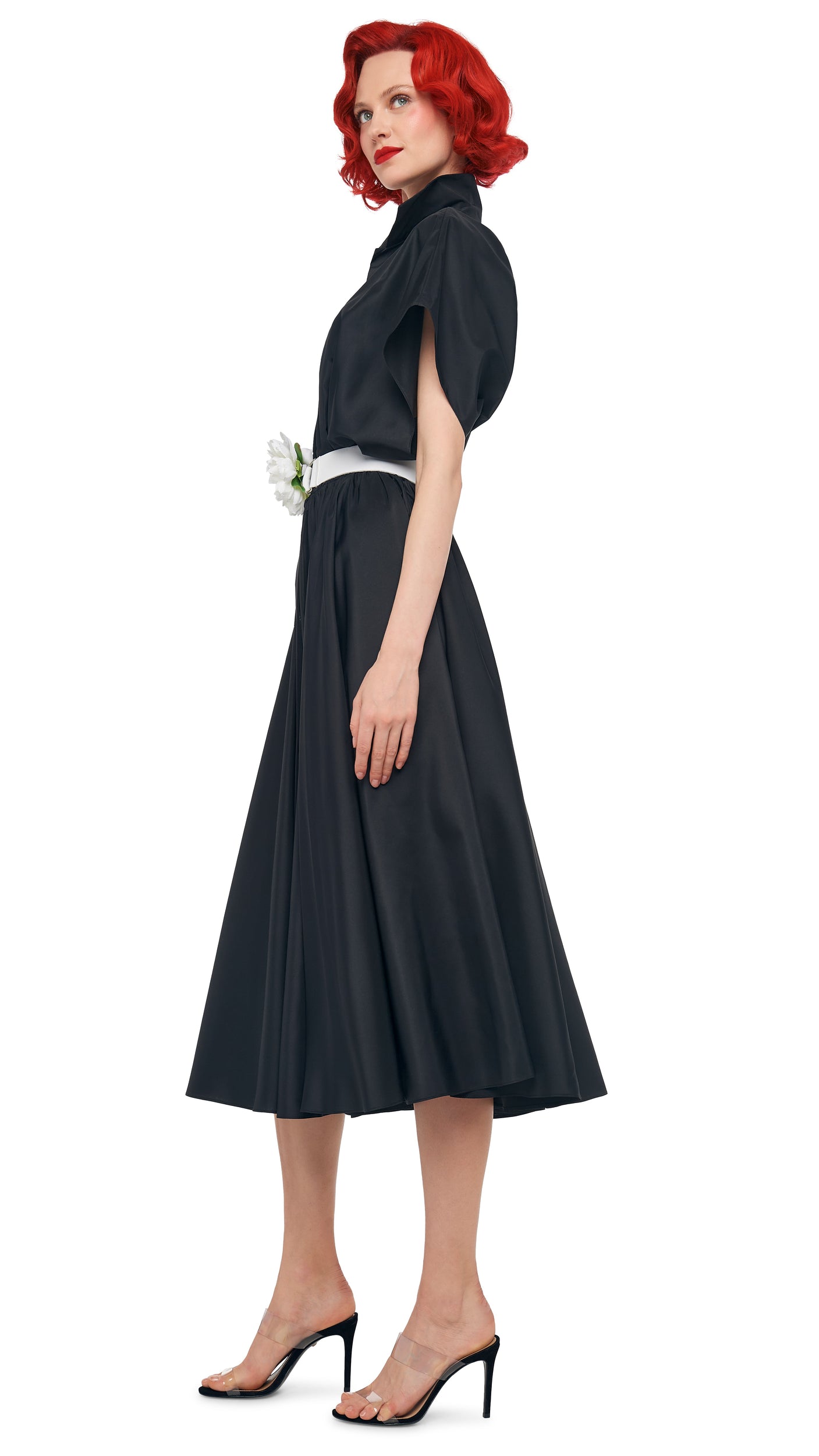 SUPER OS SLEEVELESS BF NK SHIRT FLARED DRESS – Black – Norma Kamali SUPER OS SLEEVELESS BF NK SHIRT FLARED DRESS – Black – Norma Kamali