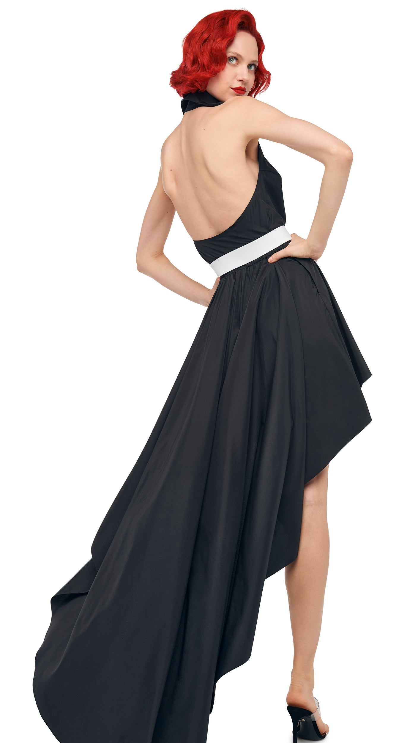 Norma Kamali Hi Low NK Halter Flared Dress - Black / Size XL Norma Kamali Hi Low NK Halter Flared Dress - Black / Size XL