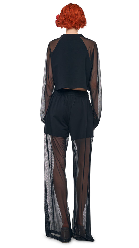 OVERSIZED RAGLAN SLEEVE CROPPED TOP W/ MESH – Black – Norma Kamali