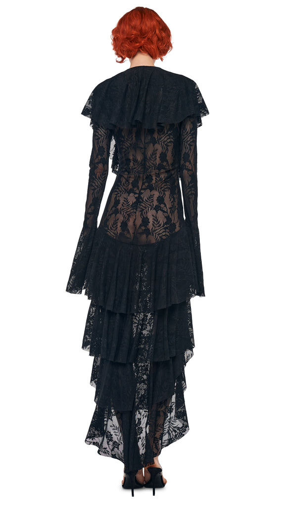 fitted lace wedding dress LONG SLEEVE DEEP V RUFFLE MINI DRESS  Snow White  Norma Kamali