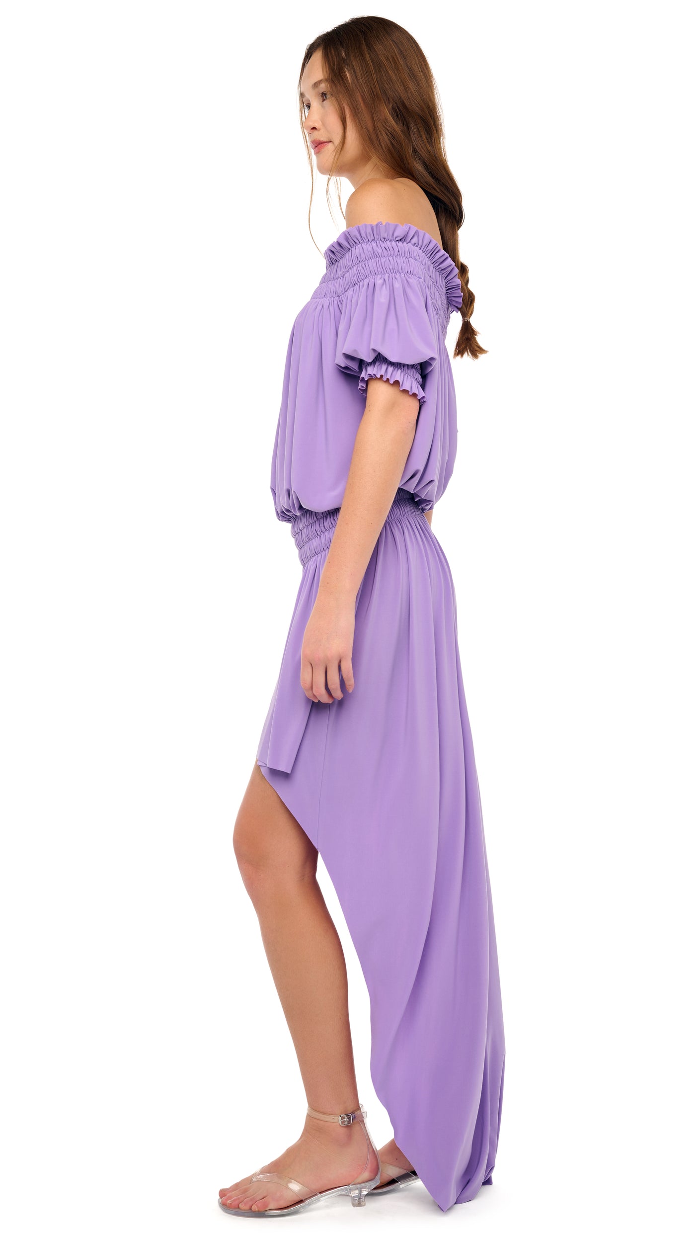 Norma Kamali Short Sleeve Peasant Hi Low Dress