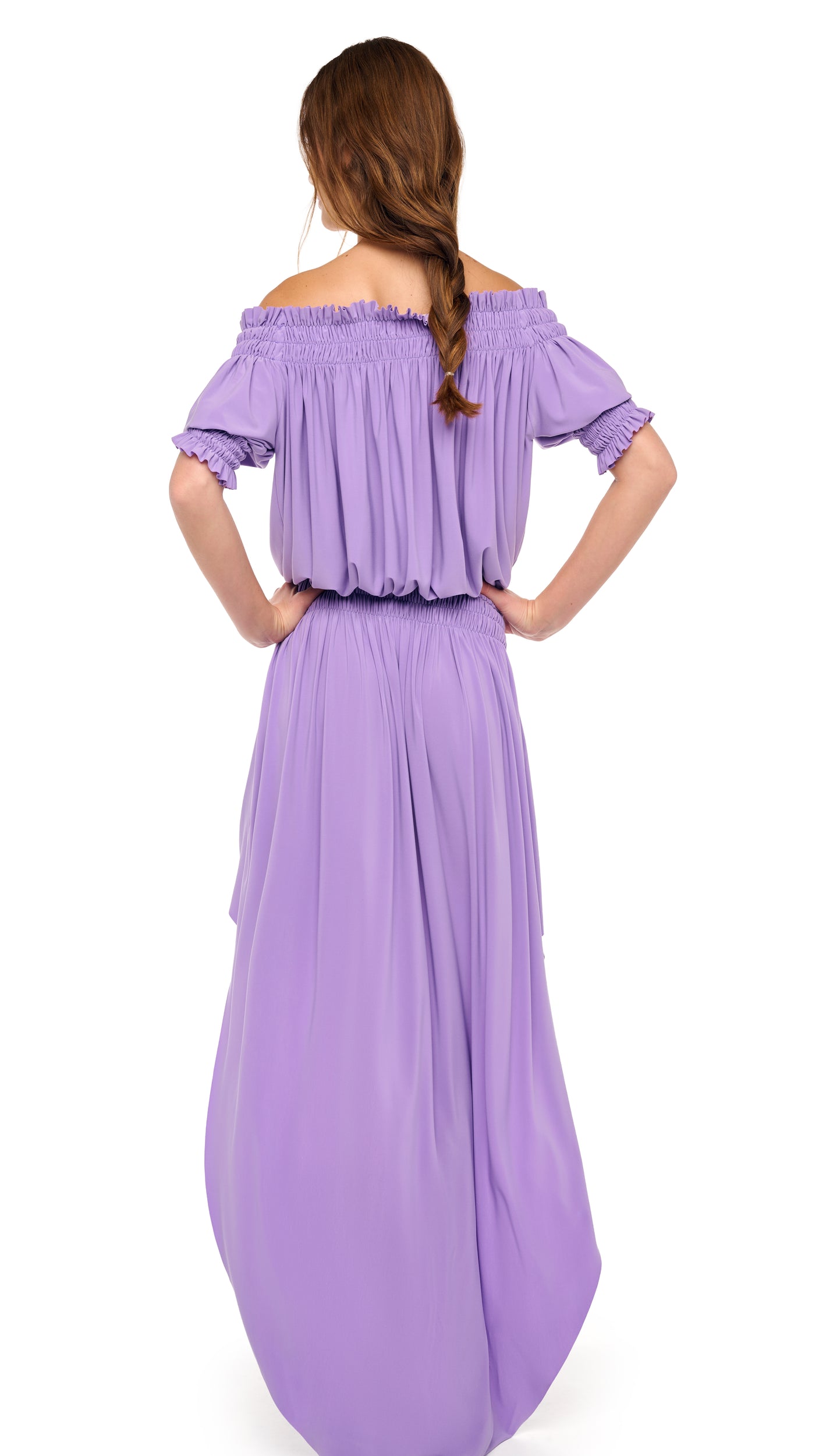 Norma Kamali Short Sleeve Peasant Hi Low Dress - Lavender / Size XL Norma Kamali Short Sleeve Peasant Hi Low Dress - Lavender / Size XL