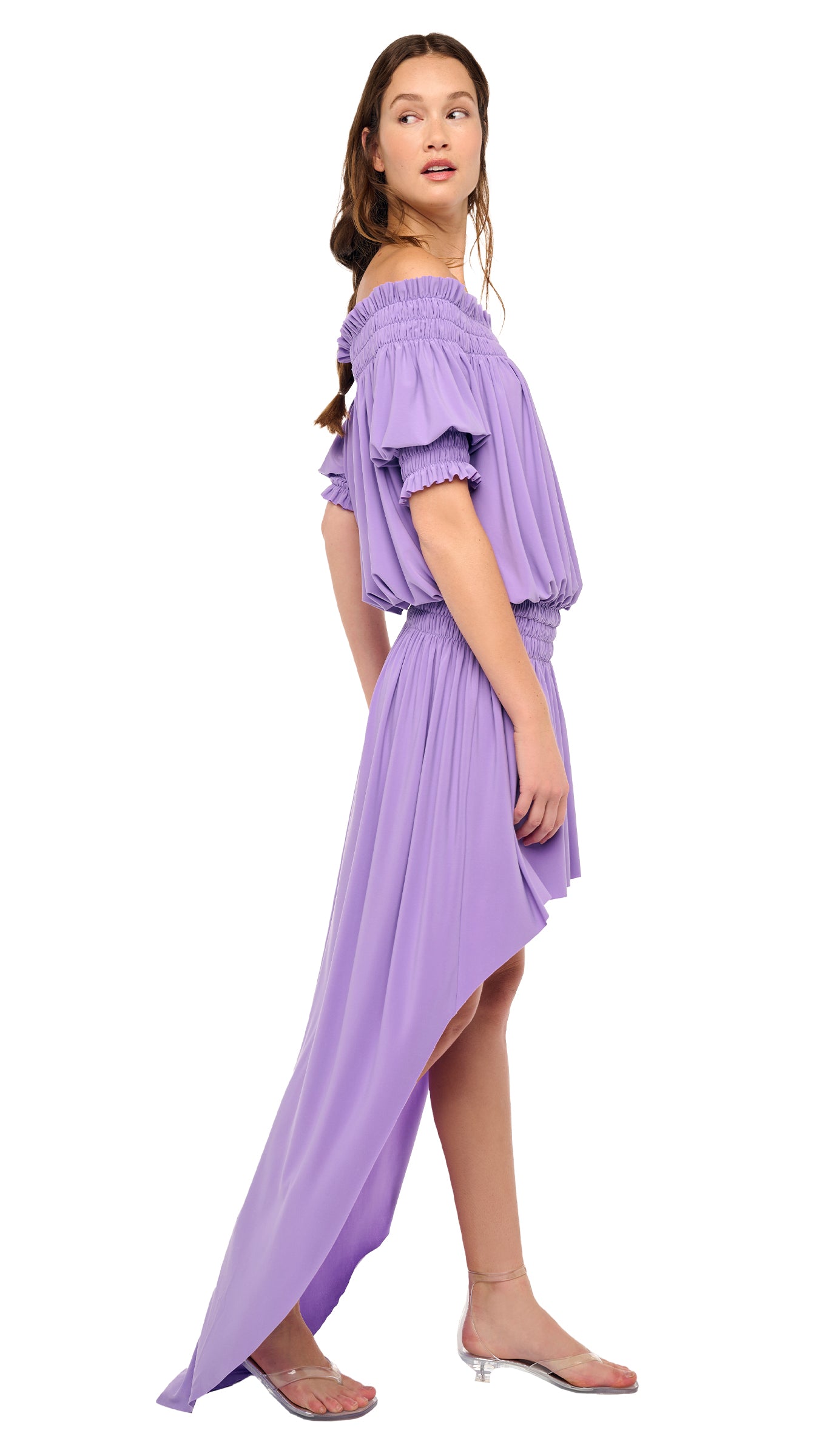 Norma Kamali Short Sleeve Peasant Hi Low Dress