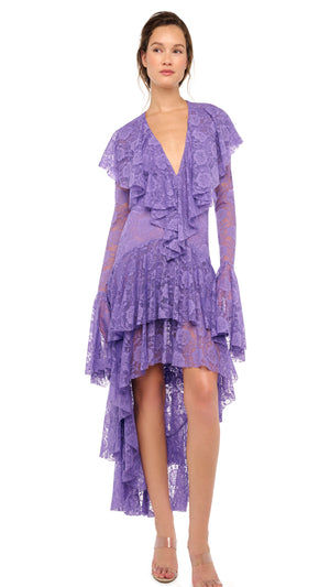 HI LOW LONG SLEEVE DEEP V RUFFLE GOWN #4 Thumbnail