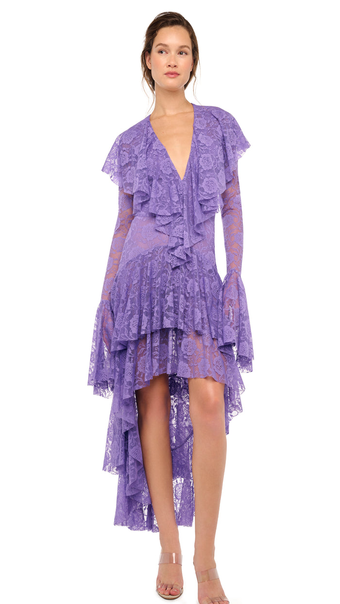 HI LOW LONG SLEEVE DEEP V RUFFLE GOWN #4