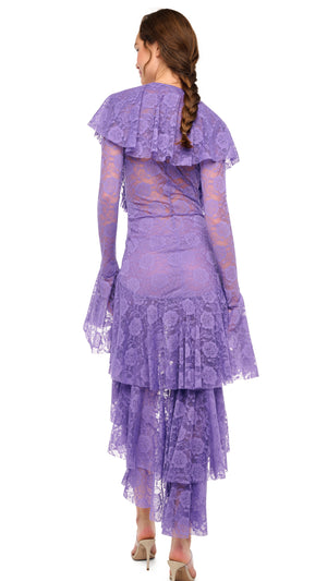 HI LOW LONG SLEEVE DEEP V RUFFLE GOWN #3 Thumbnail