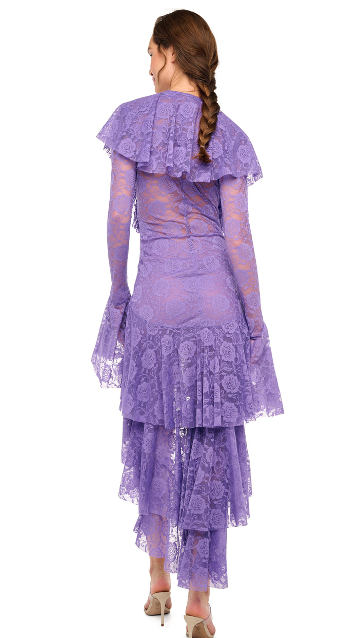 HI LOW LONG SLEEVE DEEP V RUFFLE GOWN #3