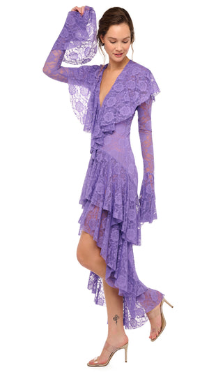 HI LOW LONG SLEEVE DEEP V RUFFLE GOWN #7 Thumbnail