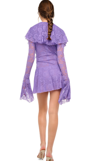 LONG SLEEVE DEEP V RUFFLE MINI DRESS #3 Thumbnail