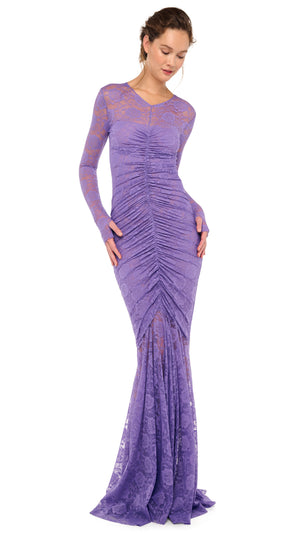 V NECK SHIRRED FRONT FISHTAIL GOWN #5 Thumbnail