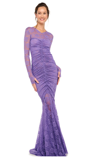 V NECK SHIRRED FRONT FISHTAIL GOWN #4 Thumbnail