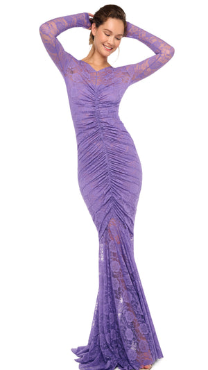 V NECK SHIRRED FRONT FISHTAIL GOWN #7 Thumbnail