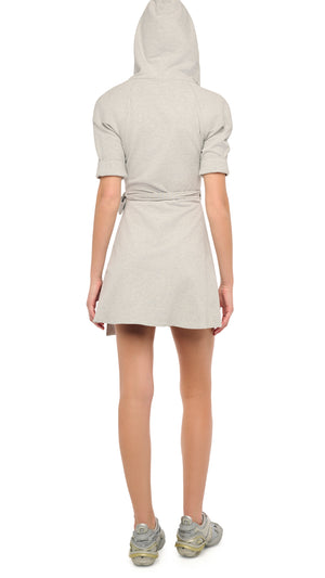 SHORT SLEEVE HOODED 1980S BOMBER WRAP MINI DRESS #4 Thumbnail