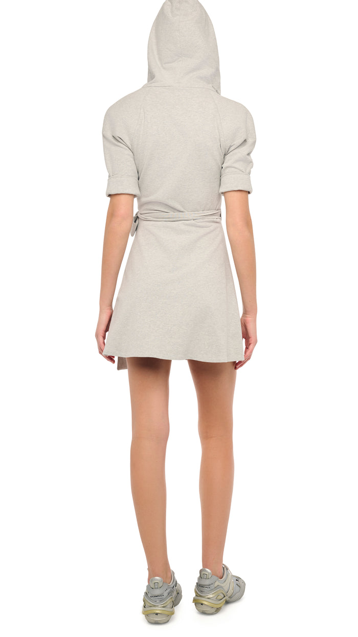 SHORT SLEEVE HOODED 1980S BOMBER WRAP MINI DRESS #4