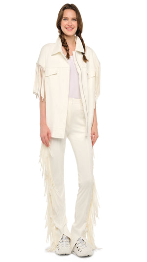 SLEEVELESS OVERSIZED JEAN JACKET W/ FRINGE #5 Thumbnail