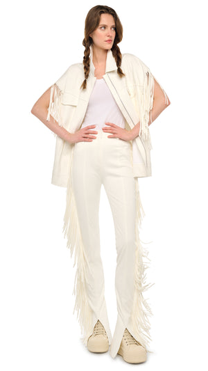 SLEEVELESS OVERSIZED JEAN JACKET W/ FRINGE #1 Thumbnail