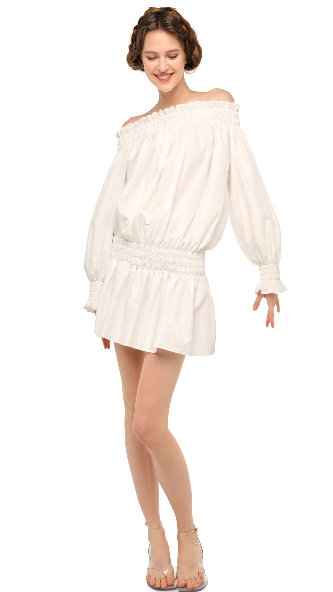 Norma Kamali Long Sleeve Peasant Mini Dress - Snow White / Size S Norma Kamali Long Sleeve Peasant Mini Dress - Snow White / Size S