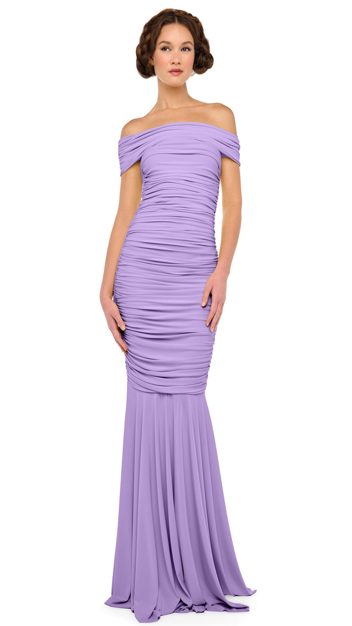 SLEEVELESS COWL NECK SIDE SHIRRED FISHTAIL GOWN #1