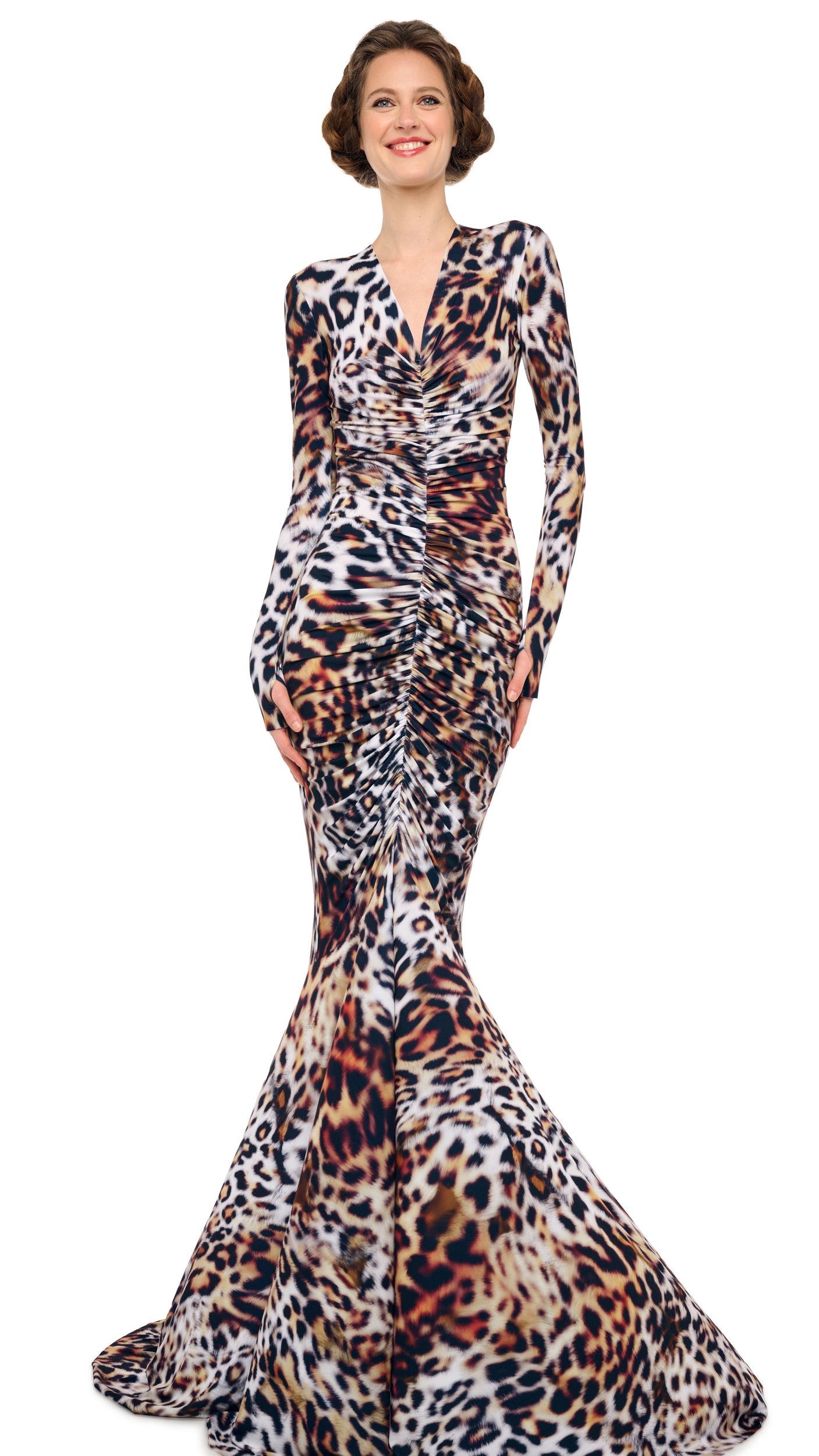 Norma Kamali Shirred Front Fishtail Gown