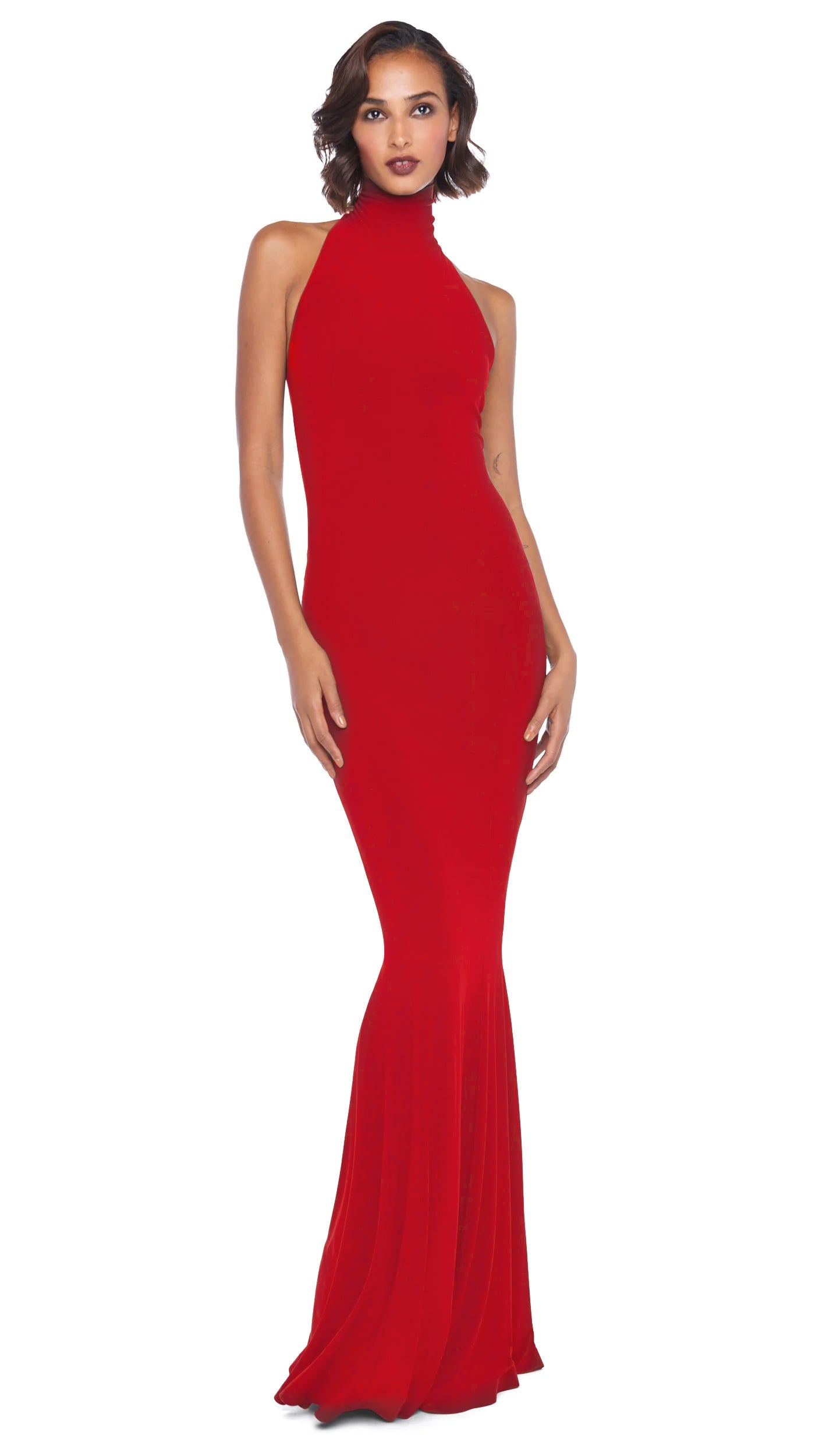 Norma Kamali Halter Turtle Fishtail Gown - Tiger Red / size XL Norma Kamali Halter Turtle Fishtail Gown - Tiger Red / size XL
