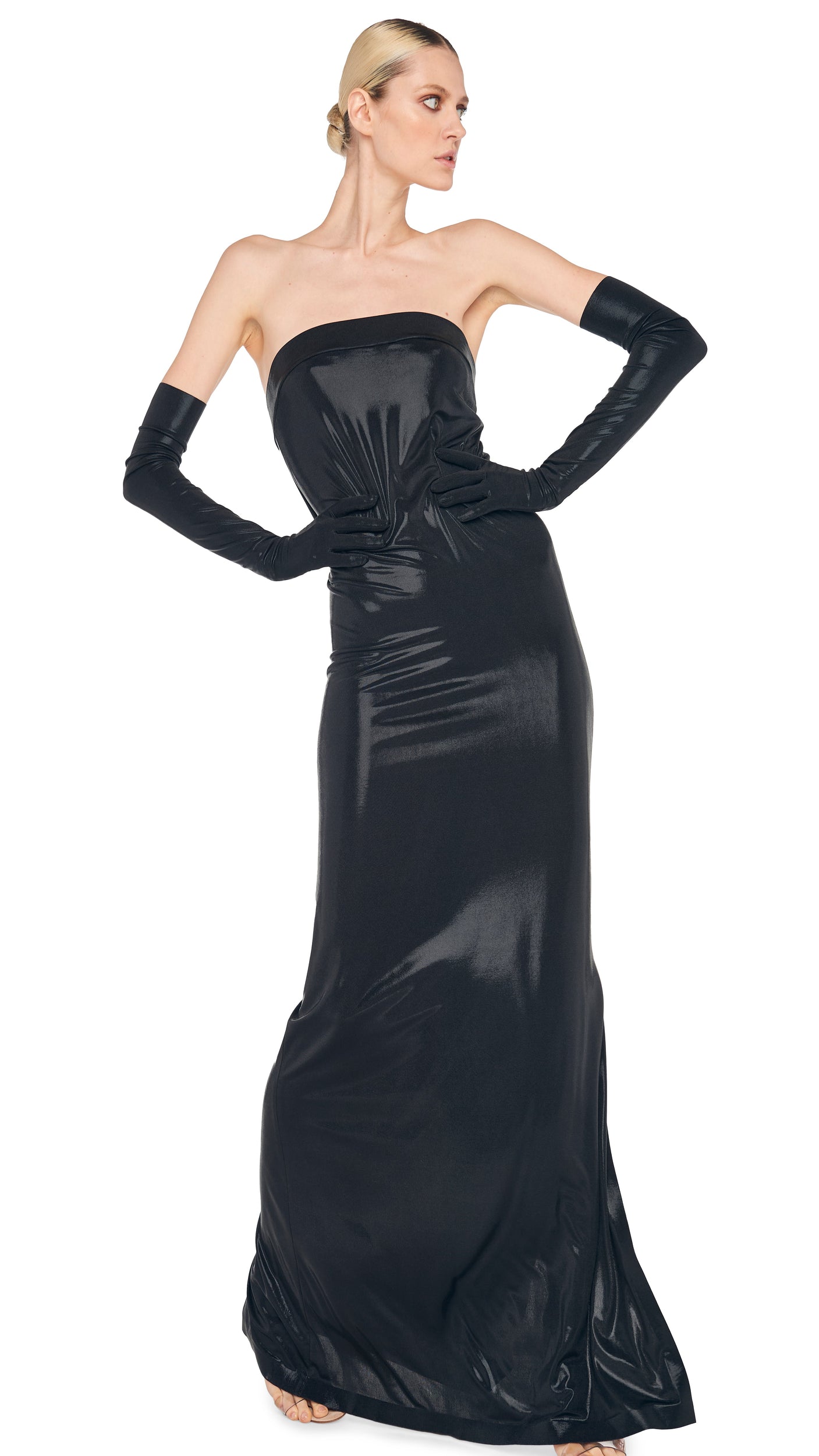 STRAPLESS TAILORED SIDE SLIT GOWN Black Norma Kamali STRAPLESS TAILORED SIDE SLIT GOWN Black Norma Kamali