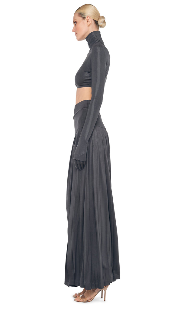 CROPPED LONG SLEEVE TURTLE TOP – Charcoal – Norma Kamali