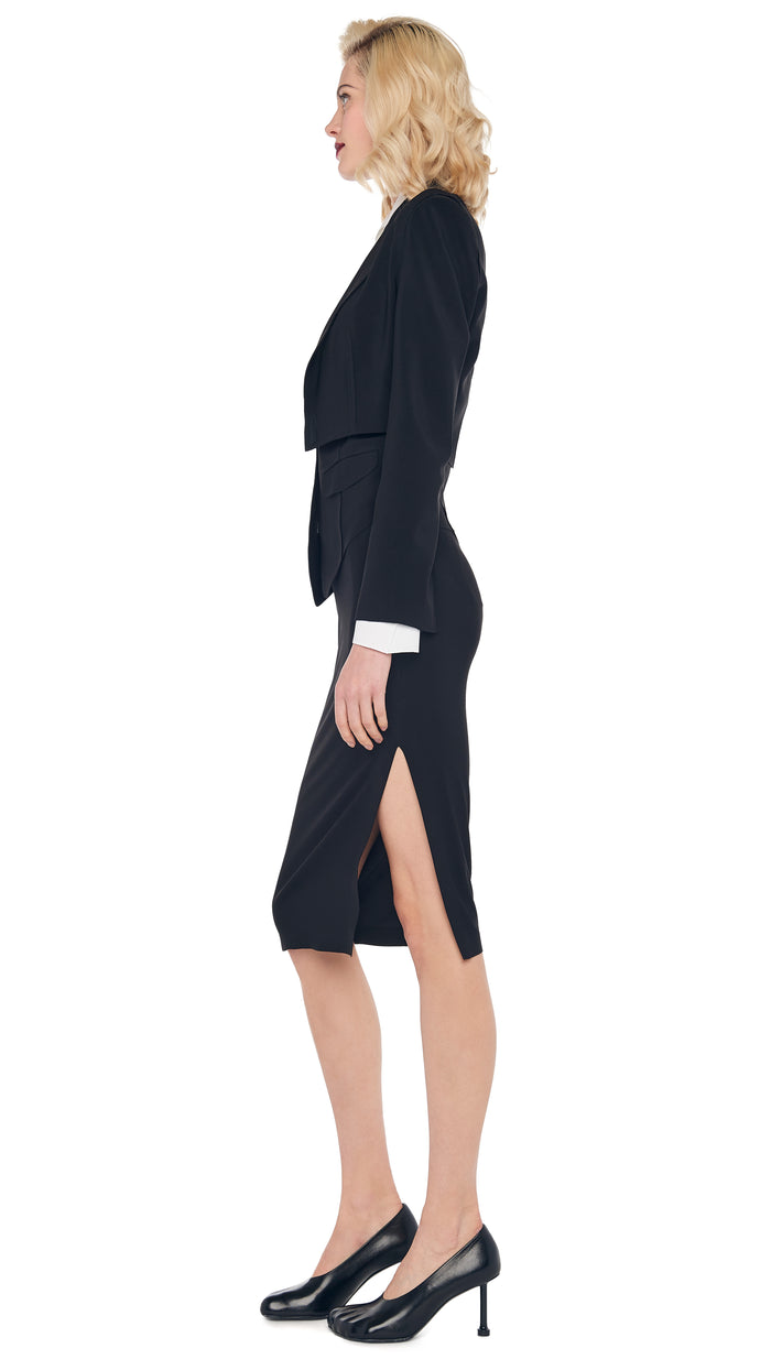 SIDE SLIT SKIRT COVER THE KNEE with CROPPED SINGLE BREASTED JACKET #2