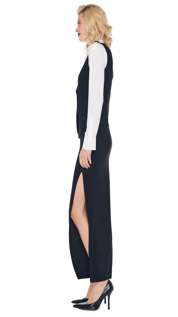 SIDE SLIT LONG SKIRT with VEST WITH LAPEL #2