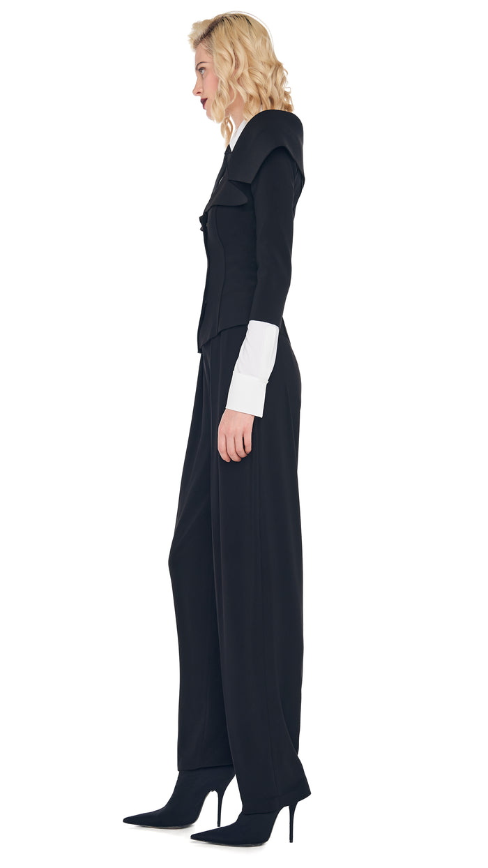 TAPERED PLEATED TROUSER with OFF SHOULDER SINGLE BREASTED JACKET #2