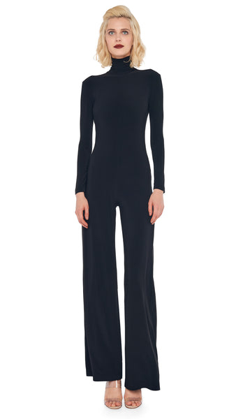 Norma Kamali Women's Long Sleeve Turtleneck Jumpsuit, Black, L