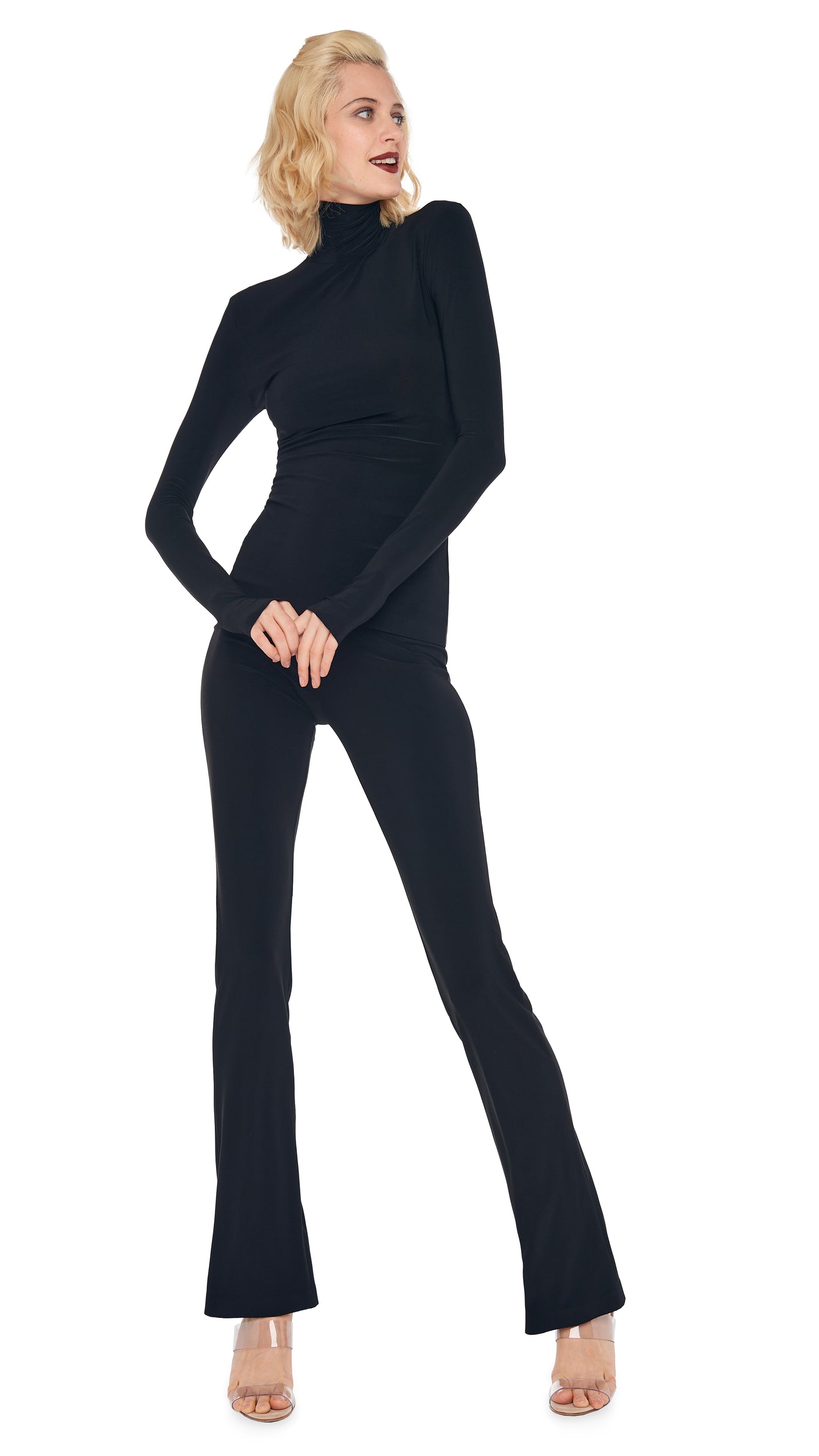 Norma Kamali Slim Fit Long Sleeve Turtleneck Top - Black