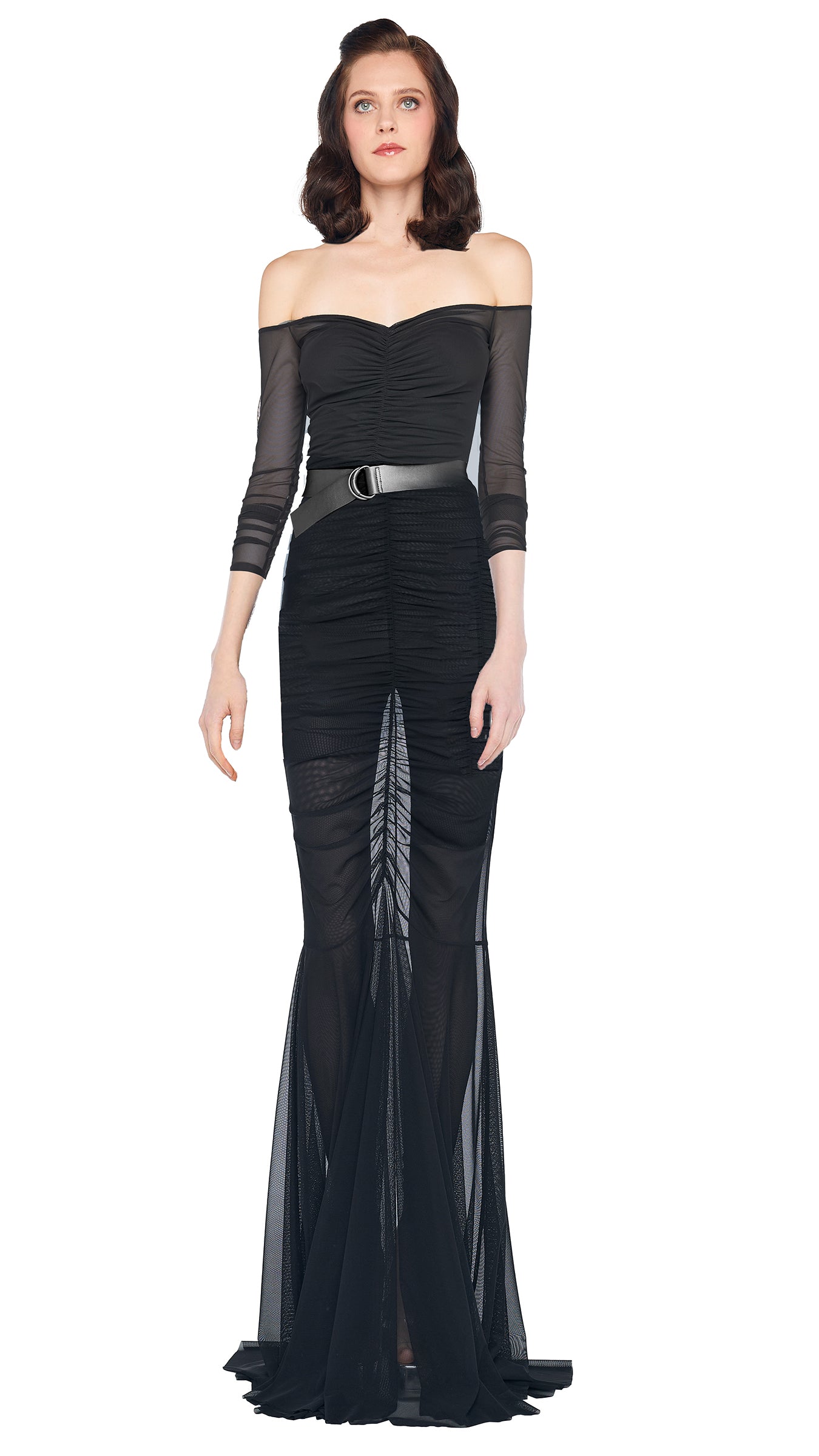 Norma Kamali Off Shoulder Shirred Fishtail Gown Norma Kamali Off Shoulder Shirred Fishtail Gown