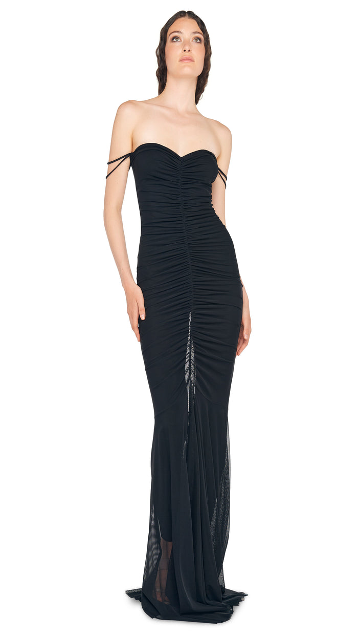 STRAPLESS SHIRRED FRONT FISHTAIL GOWN #1