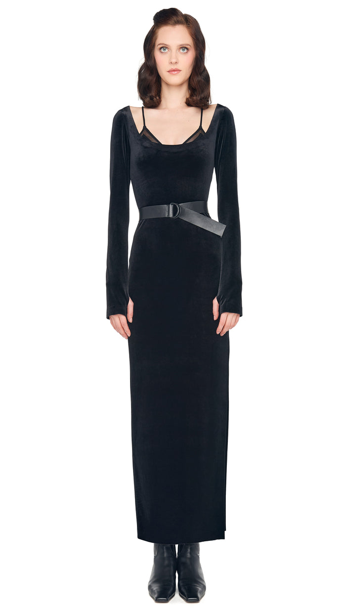 LONG SLEEVE DEEP SCOOP NECK SIDE SLIT GOWN #1