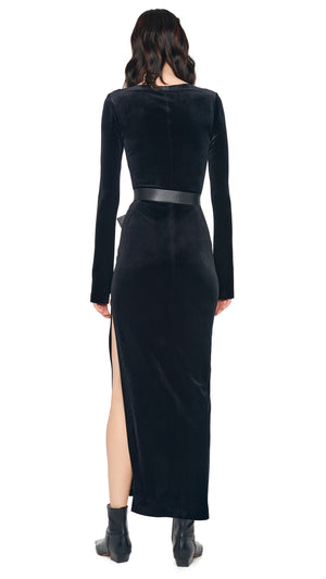 LONG SLEEVE DEEP SCOOP NECK SIDE SLIT GOWN #3 Thumbnail