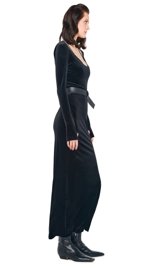 LONG SLEEVE DEEP SCOOP NECK SIDE SLIT GOWN #4 Thumbnail