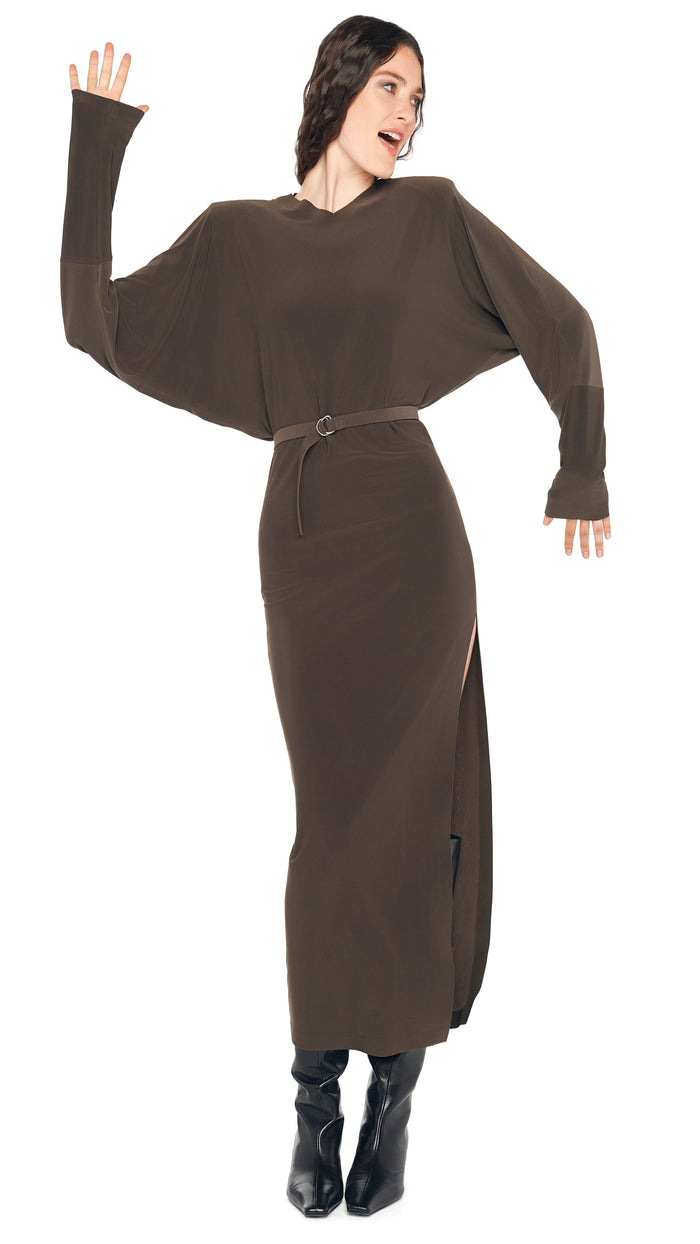 DOLMAN SIDE SLIT GOWN W/ SHOULDER PADS #4