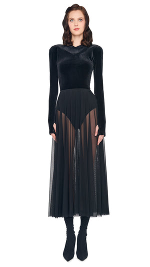 LS V NECK OPEN BACK FLARED DRESS #1 Thumbnail