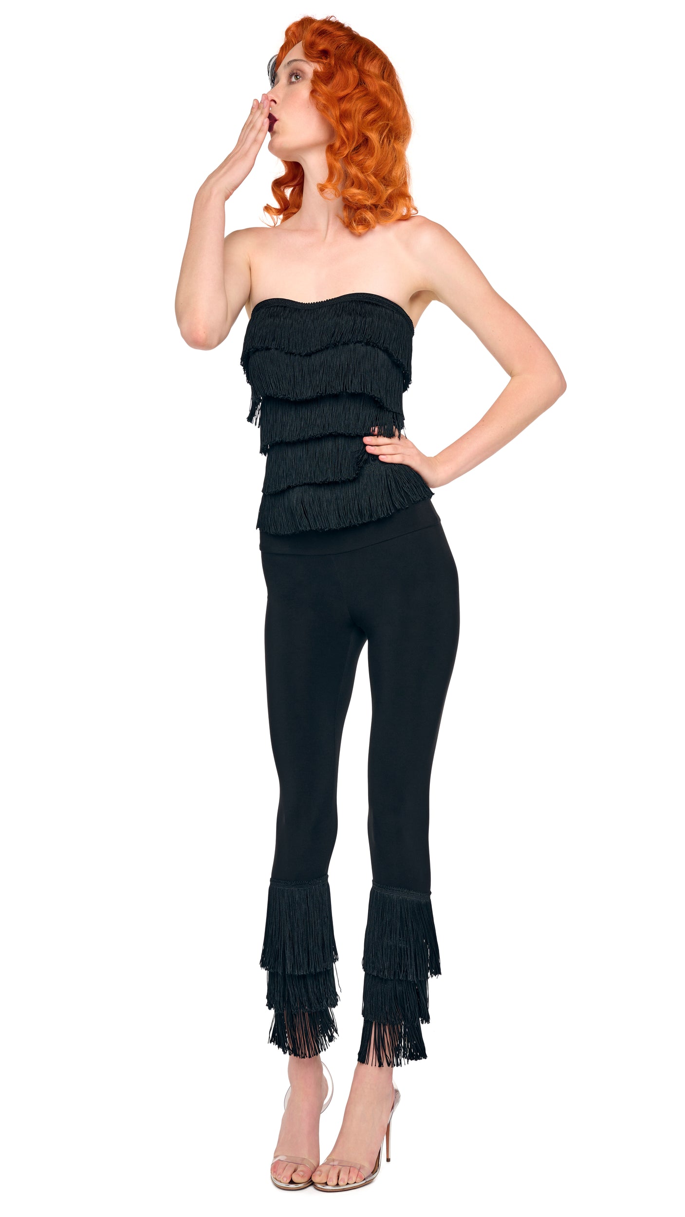 FRINGE HEM CROPPED LEGGING – Black – Norma Kamali